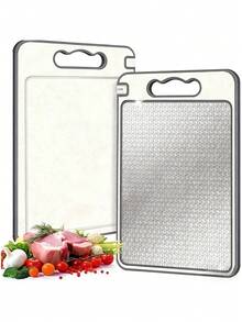 Stainless Steel Double-Sided Cutting Board | Multifunctional, Can Be Used For Raw And Cooked Food, Kitchen Fruit & Vegetable Cutting Board, Unique Design, Scratch-Resistant, Non-Slip Silicone Cover - Multicolor - View 7