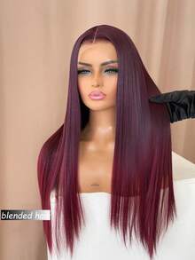 30 Inch Straight Long Lace Front Wigs Human Blended Hair Pre Plucked 13x4 Transparent Lace Frontal Wigs Human Blended Hair For Women Wigs Human Blended Hair 99J Burgundy Hairline - S99J/BUG - View 3