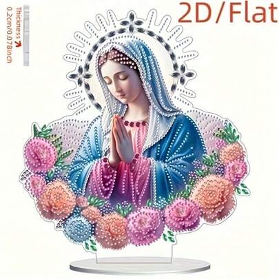1pc Bohemian Style Faith Pattern Desktop Decor, 2D Asymmetrical Shape Crystal Diamond Embedded Acrylic DIY Painting, Handicraft, Holiday Gift, Suitable For Home Desk Display, Boxed