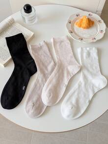 1 Pair Women's Solid Color Sheer Thin Pearl Fashionable Minimalist Cute Korean Style Mid-Calf Socks, Suitable For Spring/Summer Daily Wear - Multicolor - View 7