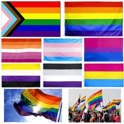 3x5 Ft LGBTQ+ Rainbow Flag - Double-Sided Polyester Print - Celebrate Pride With The Rainbow Progress Flag! Ideal For Bisexual, Lesbian, Pansexual, Transgender, Non-Binary, Asexual, Intersex And More Pride Day Decorations!