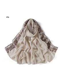 1件装女士蝴蝶花朵刺绣雪纺头巾，柔软透气，用途广泛，穆斯林防晒头巾，简约百搭，适合日常佩戴，四季皆宜。 - 多色-蝴蝶花朵繡花 - 查看 5