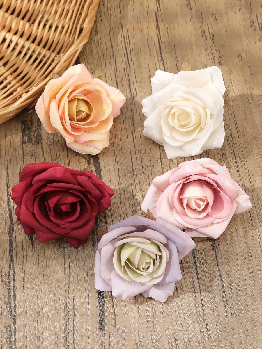 3个夏季波西米亚风7厘米仿卷叶玫瑰发夹，鸭嘴夹侧夹，日常摄影道具，旅行海滩度假发饰 - 彩色 - 查看 1