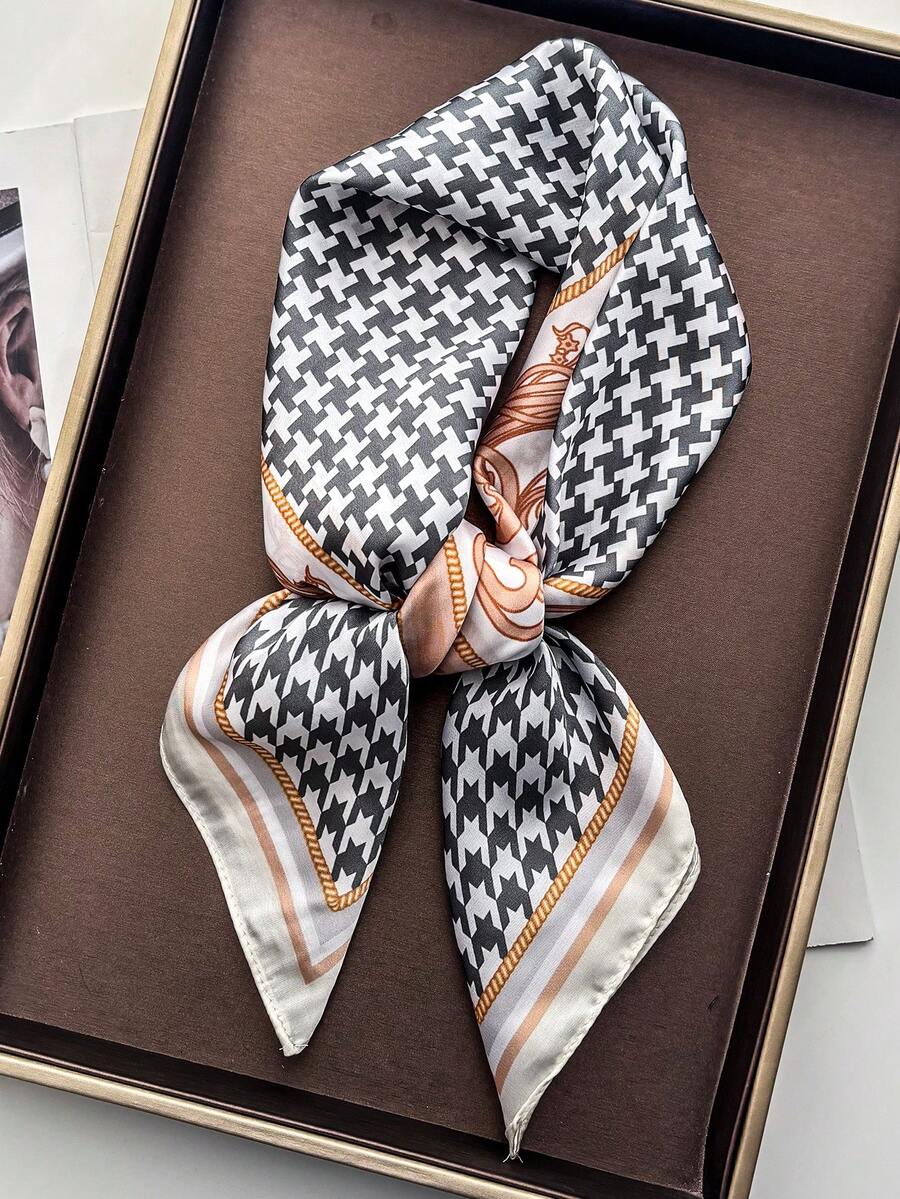 1pc 70cm Leopard Print Faux Silk Scarf, Fashion Versatile Headscarf Accessory For Women - Off White - View 1