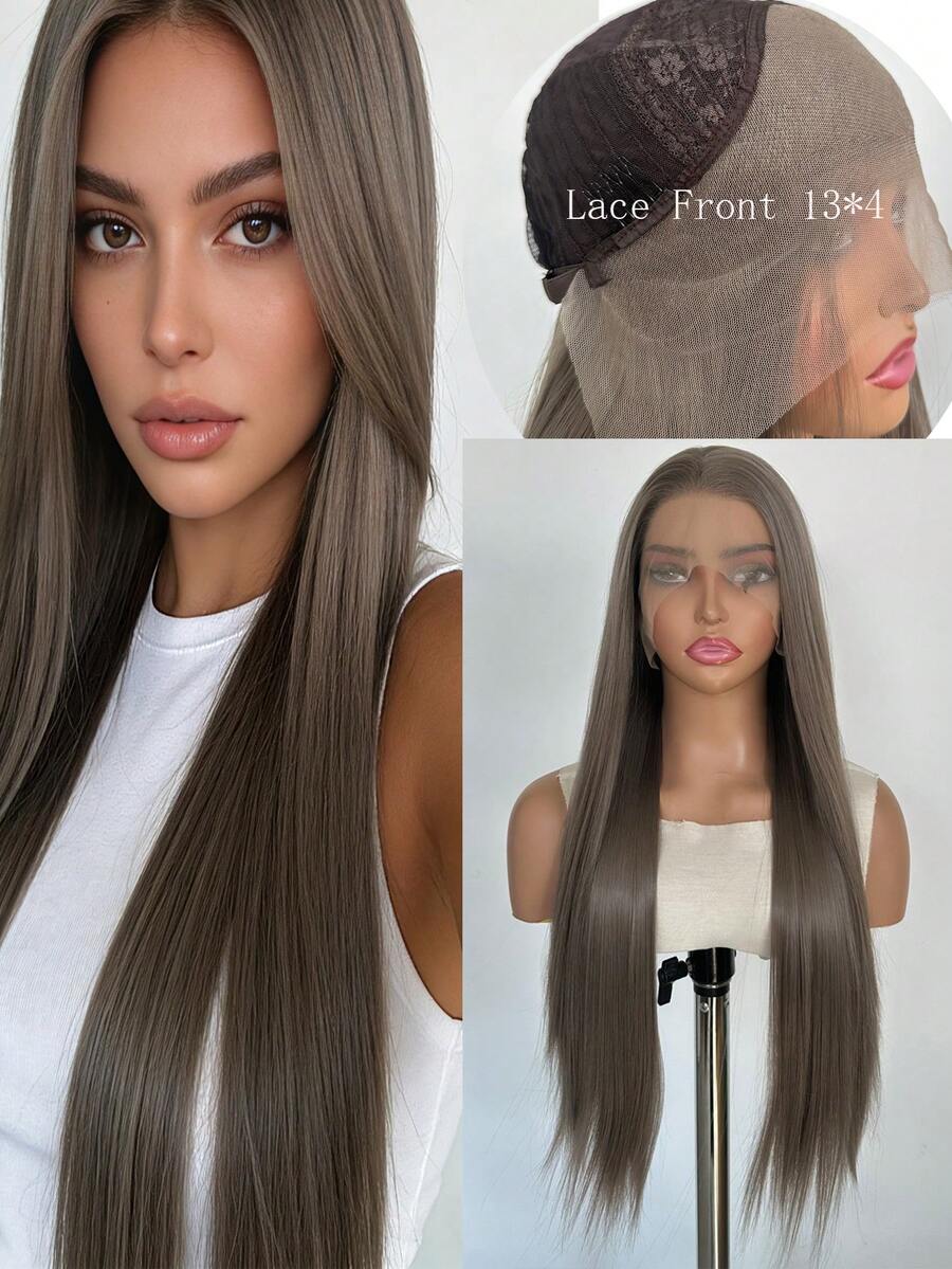 Lace Front Wigs Glueless Synthetic Long Silk Straight Natural Heat Resistant Fiber Hair Grey Wig Synthetic Long Straight Wigs For Women Synthetic Wigs Looking Natural Cospaly Wigs Long Hair Wigs