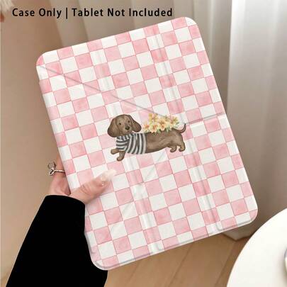 Colorful Checkered Sausage Dog Pattern Acrylic Crystal Clear Tablet Case With Kickstand, Compatible With Samsung A9/A9+/S9/S9FE/A11/A11+/S11/S10 FE/S10 FE+/S10 Lite, Apple Air 5/6, , , Honor, Matepad, , And More Popular Models. Foldable, Silicone Reinforced Corners, Auto Wake/Sleep, Pen Slot, Multi-Angle Kickstand - Perfect Daily Protection, Great Gift For Holidays