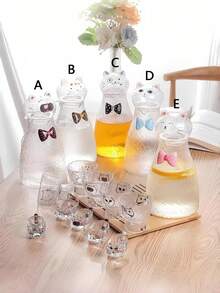 1pc Cute Bow Tie Cat Glass Handmade Carafe, High-Quality Cold Water Pitcher, Large Capacity Teapot For Home Use - Multicolor - View 17