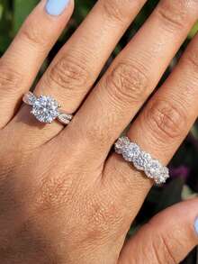 1 Set 925 Sterling Silver Luxury Sparkling Cubic Zirconia Couple Rings, White Cubic Zirconia Embedded, Basic Style Single Ring For Ladies, Exquisite Jewelry, Suitable As Gift For Girl's Birthday, Prom And Other Occasions - Silver - View 3