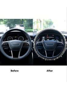 14-15 Inch Women's Crystal Diamond Shiny Rhinestone Steering Wheel Cover, Universal White Car Steering Wheel Protector - Multicolor - View 3
