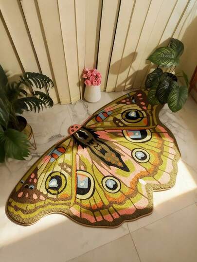 1pc Floral Butterfly-Shaped Rugs - Soft Pastoral Bedside Suitable For Entryway, Bedroom, Sofa Floor - Machine-Washable Nordic Style Luxury,Room Deocr,Home Decor,Outdoor Rug