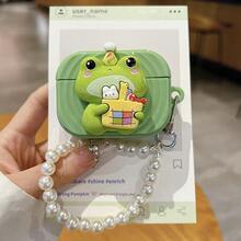 适用于苹果机型的可爱绿色青蛙耳机保护套 + 珍珠手链 - 彩色 - 查看 7