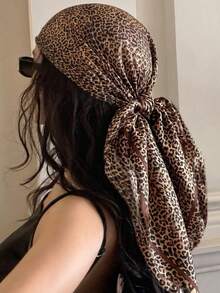 1pc 2026 Women's Classic Leopard Print Satin Scarf, Versatile Daily Wear Sun Protection - Solid Color - View 2