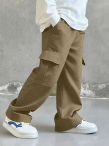 1 pieza Pantalones cargo de unicolor cómodos y versátiles para niño pequeño - Camel - Ver 5