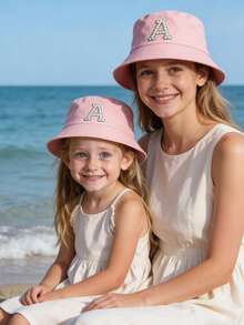 1 Pc Mother-Child Bucket Hat Children Sun Hats Girls Pink Outdoor Fishermen Caps Running Hiking Cap Basin Breath Casual Leisure Beach Cap - Pink - View 2