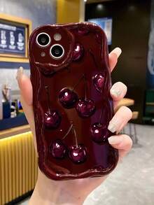 Cherry Painting New Flat Printed Cream Texture Soft Case Compatible With Iphone 17/17 Pro Max/ 16/16 Pro/16 Pro Max/15/XR/7P 8P/P12 Pro Max/P13 Pro Max/P14 Pro Max/P13/P14/P11/P12/P14, Cute & Fashionable Thick Protective Phone Case For XS/S/XS Max/7 8 GES2 - Multicolor - View 3