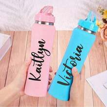 1pc Personalized Engraved 600ml Insulated Water Bottle With Straw, Christmas Gift, Valentine's Day Gift, Wedding Gift, Back To School Gift, Engraved Insulated Water Bottle, Customized Steel Water Bottle, Newlywed Gift, Bridesmaid Gift, Anniversary Gift, Teacher's Day Gift, Parent's Day Gift - Multicolor - View 9