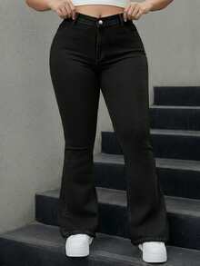 Plus Size Women Bell Bottom Jeans With Pockets, Suitable For Home, Daily Wear Or Office, Casual Winter Clothing For Ladies Spring Black - Black - View 7
