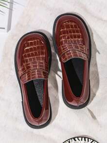 College Style Loafers For Women, Spring British Wind Versatile Thick Sole Stone Texture Slip-On Casual Shoes - Burgundy - View 9