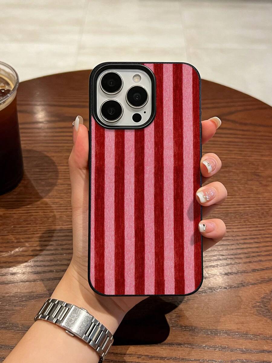 适用于 17/16/15/14/13 Pro Max 的红粉竖条纹手机壳 - 防震软壳 - 黑色 - 查看 1