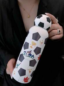 2026 世界盃足球賽 500ml 雙層不鏽鋼真空保溫咖啡杯，附矽膠足球造型蓋，防漏真空保溫杯，適用於冷熱飲，美國、加拿大、墨西哥球迷禮物 - 彩色 - 查看 2