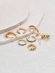 7pcs/Set Fashionable Multi-Color CZ Decorated Ear Cuffs, Suitable For Women Cartilage Earrings - 彩色 - 查看 4