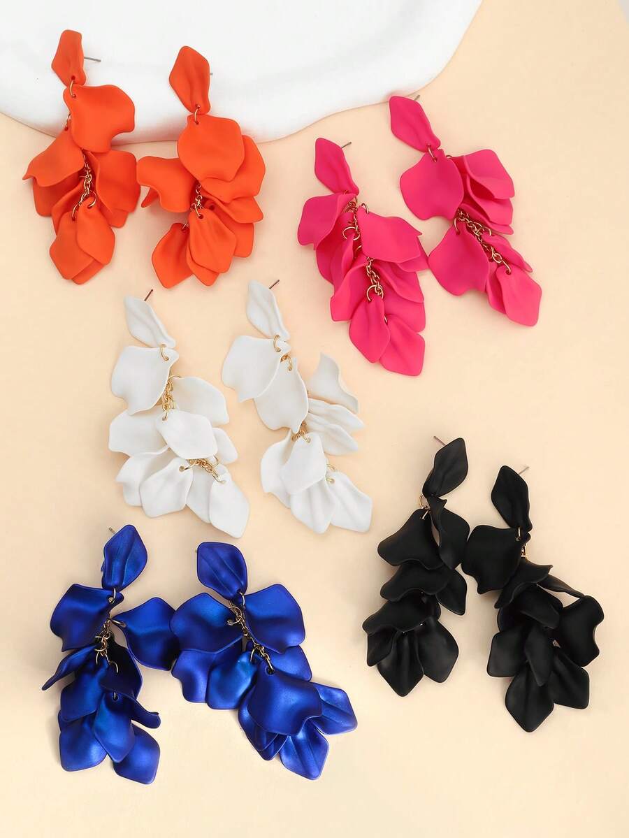 1对时尚花瓣流苏花朵耳环，休闲海滩度假风 - 彩色 - 查看 1