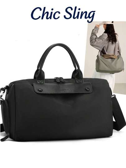 SHILAN Large-Capacity Commuter Travel Bag, Wear-Resistant And Waterproof Handbag/Shoulder Bag, Short-Distance Bag That Can Hold Clothes/Computers Multi-Compartment Design Travel Bag, Genuine Leather Handle, Daily Storage/Short Trip/Fitness Dual-Purpose Bag