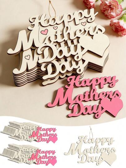 10 pezzi Decorazioni in legno intagliate fai-da-te per la Festa della Mamma, etichette a forma di cuore in legno grezzo per decorazioni, decorazioni per la Festa della Mamma, adatte per decorazioni per feste di compleanno o Festa della Mamma, bomboniere fatte a mano, confezioni regalo per il compleanno della mamma, materiali per confezioni regalo, lavoretti fai-da-te e materiali per confezioni