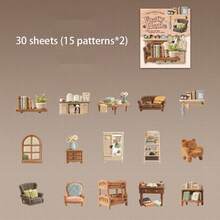 30张/包贴纸，毛绒家居系列，可爱精致的硬卡纸贴纸，剪贴簿用品和笔记本配件，可用于装饰卡片、相框、电脑、手机壳、水杯、旧杂志、铅笔盒、行李箱、桌面装饰贴纸、返校季贴纸、学校用品文具趣味贴纸 Kindle - 貼紙包 - 查看 11