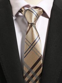1pc Men's Casual Gold Plaid Striped Pattern Necktie, Suitable For Business, Banquet And Daily Wear - Gold - View 2