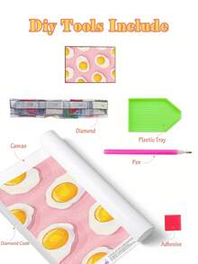 |5D DIY钻石画|煎蛋图案DIY钻石画套装，闪亮的金黄色蛋黄，蓬松的蛋白细节，以及柔和的粉色背景。手工装饰画，5D DIY刺绣马赛克艺术，打造属于你自己的DIY墙面艺术，享受动手乐趣，送给朋友的最佳礼物 - 無框 - 查看 3