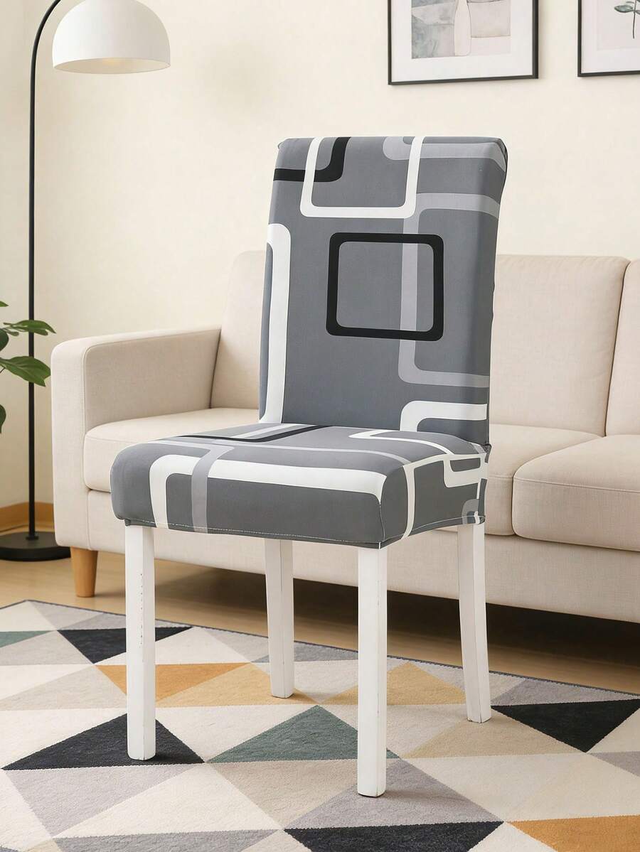 1/4pcs Plaid Pattern Stretch Chair Cover, Polyester Material, For Hotel & Home Use - Grey - View 1
