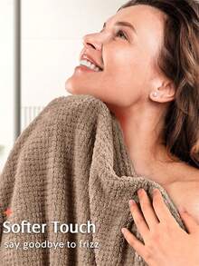 1条超细纤维干发巾，柔软速干发巾，简约纯色浴室毛巾，超强吸水发帽，防毛躁湿发浴帽，浴室配件睡眠帽 - 彩色 - 查看 4