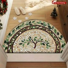 1pc Faux Brick Textured Tree Of Life Half-Round Doormat, Polyester Carpet, Home Porch Decor, Indoor Outdoor Entrance Mat, Modern Outdoor Entrance Rug, Doormat, Small Rug, Welcome Mat, Carpet, Floor Mat, Outdoor Doormat, Kitchen Rug, Home Decor, Front Door Mat, Area Small Rug, Outdoor Mat, Home Decor, Area Rug, Garden Carpet, Washable Rug - Multicolor - View 1