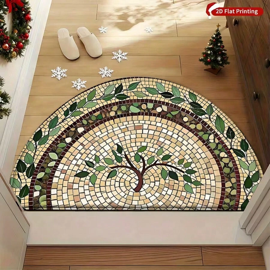 1pc Faux Brick Textured Tree Of Life Half-Round Doormat, Polyester Carpet, Home Porch Decor, Indoor Outdoor Entrance Mat, Modern Outdoor Entrance Rug, Doormat, Small Rug, Welcome Mat, Carpet, Floor Mat, Outdoor Doormat, Kitchen Rug, Home Decor, Front Door Mat, Area Small Rug, Outdoor Mat, Home Decor, Area Rug, Garden Carpet, Washable Rug - Multicolor - View 1