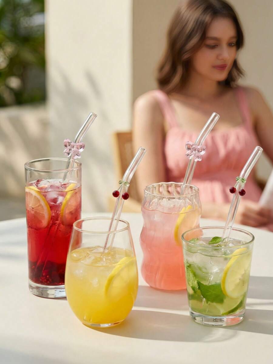 1/3PCS Cherry & Bow Glass Straws – Cute Cartoon Reusable Bendable Straws For Cold Drinks, Milk Tea, Coffee & Cocktails – Fun Themed Barware For Holiday Parties, Valentine's Day Gifts For Her & Him, Mother's Day, Father's Day, New Year – Home, Restaurant & Back To School Essentials