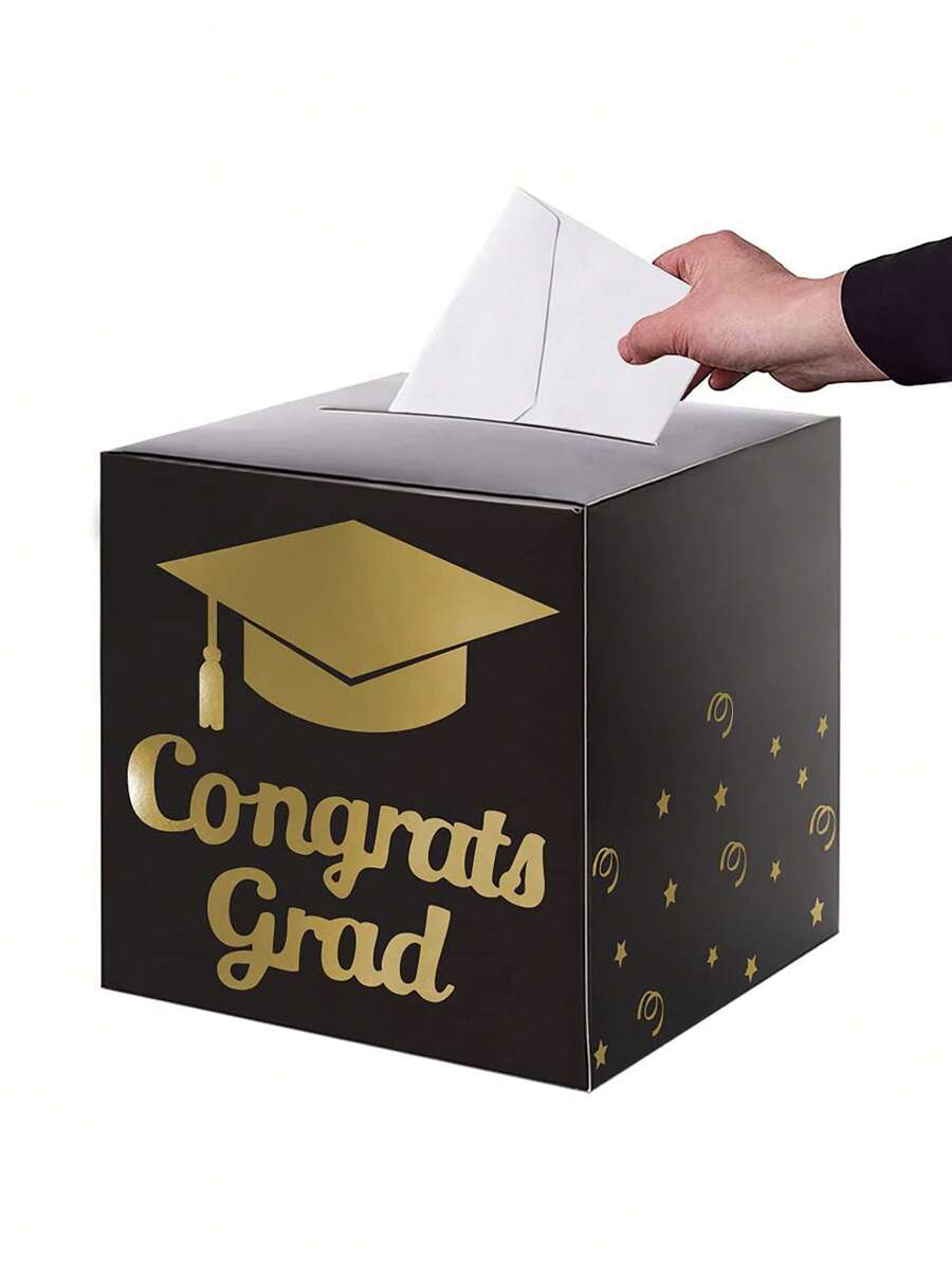 1pc Graduation Card Box Holder, Foldable Cardboard Decoration Box For Graduation Congratulations, Graduation Party Decorations And Graduation Parties (Black) - View 1