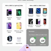 USB-C墙充，20W耐用双口QC+PD 3.0快充适配器，双快充插头，兼容 14/15/16/17 Pro/Pro Max/Plus、XS/XR/X、 Series 8/7，紫色 - 淡紫色 - 查看 4