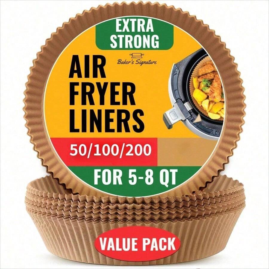 50/100/200pcs Non-Stick Air Fryer Liner Papers, Greaseproof Paper With Grooved Edges, Suitable For Air Fryers, Microwaves, Ovens, And As Barbecue Grill Liners.  Greaseproof, Non-Stick, Heat-Resistant, And Easy To Clean. Ideal For Serving Grilled Foods And Desserts. A Perfect Choice For Home And Commercial Kitchens, And A Must-Have For Holiday Baking, Barbecues, Parties, And Gatherings. - 彩色 - 查看 1