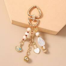 1pc Women's Summer Beach Style Shell & Faux Pearl Beaded Keychain, Fashionable Bag Charm With Heart Seashell & Starfish - Multicolor - View 12