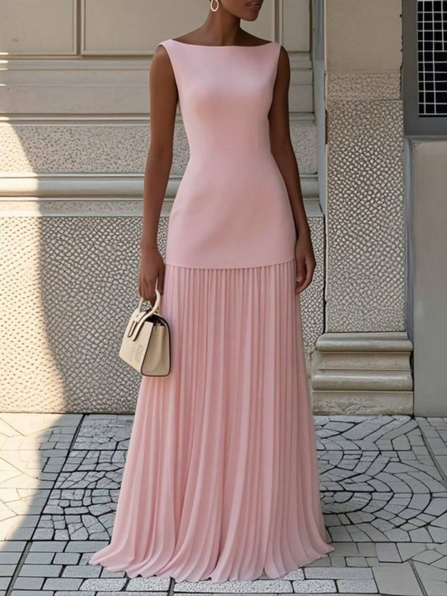Conjunto de dos piezas de chaleco sin mangas de punto de unicolor + falda de punto, de moda europea y americana para mujeres en 2026 - rosa - Ver 1