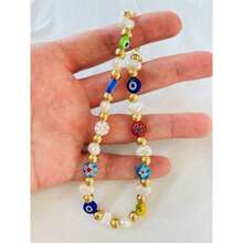 1pc Colorful Faux Pearl Devil's Eye Glass Phone Case With Lanyard, Suitable For Daily Matching, Keychain, Bag Pendant - Multicolor - View 4