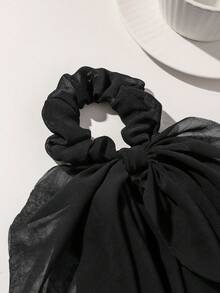 1pc Women's Black Chiffon Ribbon Hair Scrunchie, Gentle Vacation Style - Black - View 3