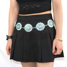1 chiếc thắt lưng kim loại họa tiết màu đen mờ phong cách phương Tây cỡ lớn dành cho nữ phong cách cổ điển, kết hợp với quần jeans cao bồi, phù hợp cho mùa xuân, hè, thu và đông, đi học - Trắng cổ K xanh - Xem 12