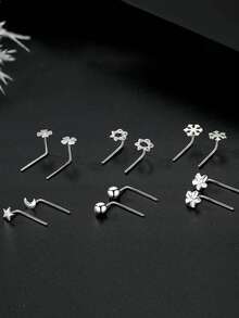 1件925纯银星形肚脐环，7字形极简心形花朵肚脐环，独特复古风格耳环 - 單隻 - 查看 4