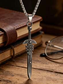 1pc Skeleton Knight Cross Sword Pendant Necklace, Retro Gothic Style, Unisex, Punk And Cool Accessories, Versatile For Daily Use - Fashion - View 9