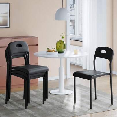 Modern Stackable Dining Chairs Of 4, Waterproof Plastic Seat With Ergonomic Back, Metal Legs, Easy Assembly, Space-Saving Kitchen Chairs For Dining Room, Indoor Outdoor Use, 45.5x40x76.5cm