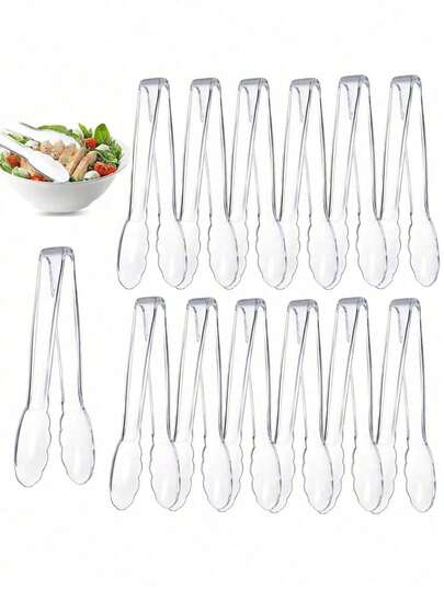 4个/2个塑料夹，适用于盛放大量食物，8.5英寸塑料夹，一次性餐具夹，适用于盛放大量食物，8.5英寸塑料夹，一次性餐具夹，重型塑料沙拉夹，可爱爱心造型夹，适用于厨房自助餐、烧烤派对、活动，可用于盛放食物、烹饪、开胃菜、水果、糖等（透明）
