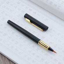 Nuevo bolígrafo de práctica de caligrafía para principiantes, bolígrafo de pluma estilográfica portátil con pelo de lobo y tinta recargable, punta blanda de escritura regular pequeña - Negro - Ver 5