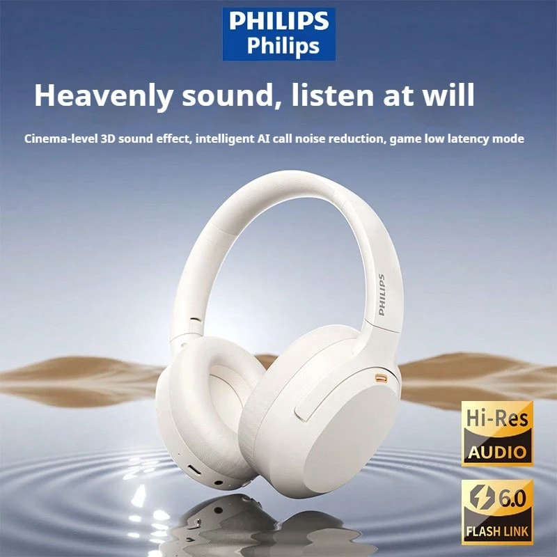 Philips TAH2120 Wireless Over-Ear Headphones, Bluetooth 5.4 IPX5 Waterproof, 50H Playtime, Type-C Fast Charge, Lightweight Sports Headset For Running Gym Workout – White Chinese Definition: - View 1